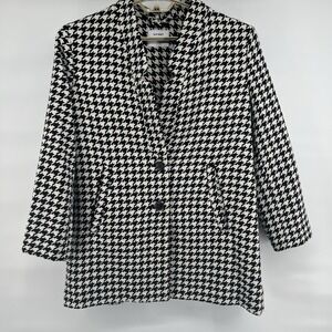 Old Navy Coat Size Large Petite Black Ivory Houndstooth Academia Preppy Classic